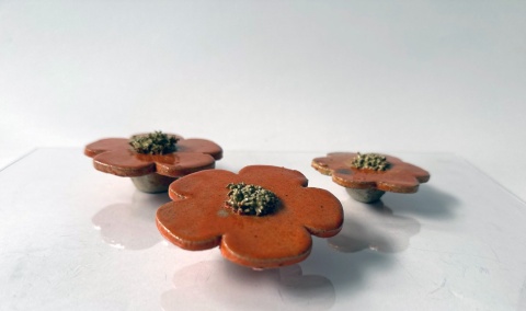 ceramiczne pomarańczowe kwiatki rabatowe